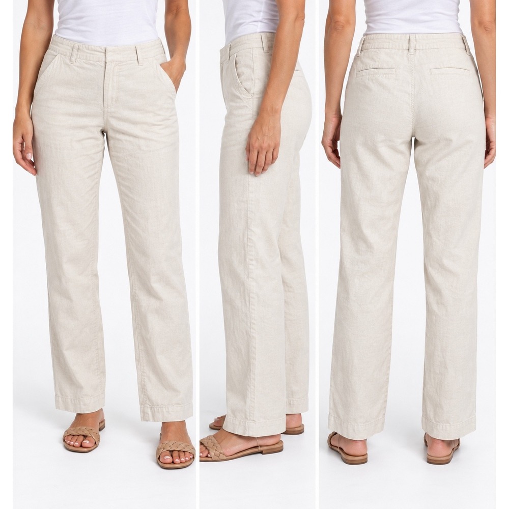 J. Jill Linen Stretch Straight Leg Pants Cream Beige Women's Size 12